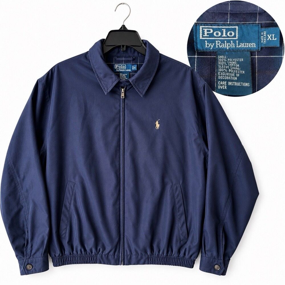 Polo Ralph Lauren Harrington Jacket Vintage 90s Navy Plaid Lined Men’s Size XL